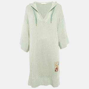Pre Owned Zimmermann Green/White Acacia Stripe Knit Hooded Mini Dress L