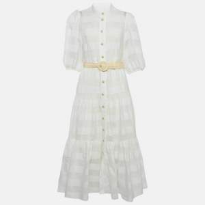 مملوكة مسبقًا Zimmermann White Striped Cotton Maxi Dress L
