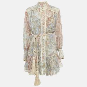 Pre Owned Zimmermann Multicolour Floral Print Silk Crepe Rebellion Button Mini Dress M