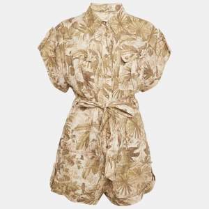 مملوكة مسبقًا Zimmermann Green Tropical Print Linen Playsuit L