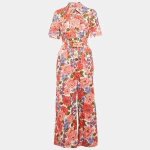 مملوكة مسبقًا Zimmermann Multicolor Floral Printed Linen Belted Jumpsuit XS