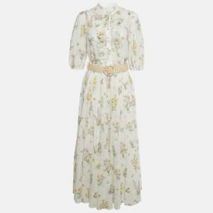 مملوكة مسبقًا طقم بلوزة وتنورة زيمرمان قطن بطباعة زهور كريمي مقاس كبير