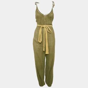 مملوكة مسبقًا Zimmermann Olive Green Ramie & Cotton Belted Jumpsuit XS