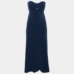 مملوكة مسبقًا Zimmermann Navy Blue Terry Strapless Front Knot Detail Midi Dress L