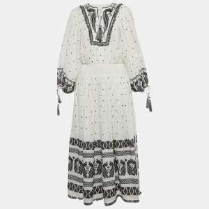 Pre Owned فستان زيمرمان كتان مطرز تالّي أبيض طويل مقاس متوسط