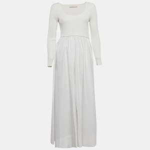 مملوكة مسبقًا Zimmermann White Rib Knit and Poplin Scoop Neck Long Dress M