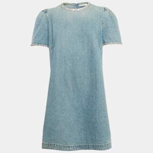 مملوكة مسبقًا Zimmermann Blue Denim Crush Embellished Mini Dress L