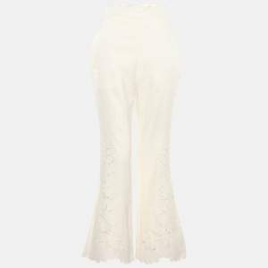 مملوكة مسبقًا بنطلون زيمرمان كتان أبيض بطبعة أزهار ودانتيل مقاس صغير (إكس سمول)