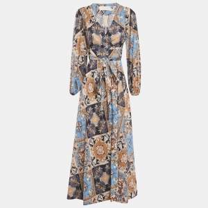 مملوكة مسبقًا Zimmermann Multicolour Nautical Print Cotton Wrap Midi Dress XS