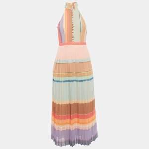 Pre Owned Zimmermann Multicolour Picnic Colour Block Pleated Midi Dress S