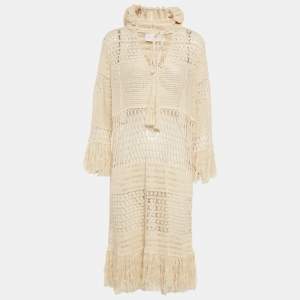 مملوكة مسبقًا Zimmermann Beige Crochet Sheer Hooded Midi Dress M/L
