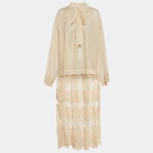 مملوكة مسبقًا Zimmermann Beige Ramie and Lace Luminosity Midi Shirt Dress M