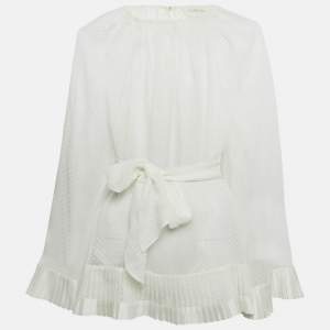 Pre Owned Zimmermann White Plumetis Chiffon Pleated Hem Blouse M