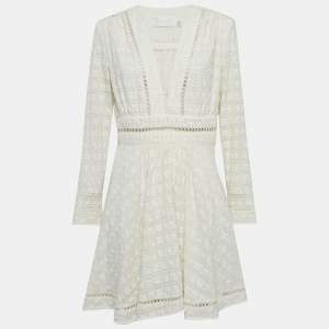 Pre Owned فساتان زيمرمان كريمي زيڤير كوتن بدي انتابه عميق ميني مقاس كبير - لارج