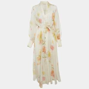 Pre Owned Zimmermann Cream Floral Print Tranquility Linen Shacket Maxi Dress M 