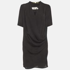 Pre Owned Zimmermann Black Crepe Draped Mini Dress S