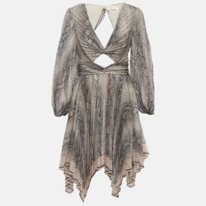 مملوكة مسبقًا Zimmermann Brown Python Print Silk Blend Corsage Pleat Cut-Out Dress L