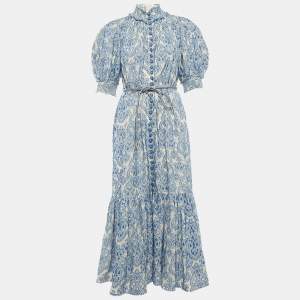 مملوكة مسبقًا Zimmermann Blue Lantern Print Jacquard Wylie Midi Dress M
