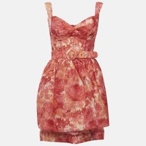 مملوكة مسبقًا Zimmermann Pink Floral Print Linen Blend Mini High Tide Dress M