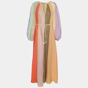 Pre Owned Zimmermann Multicolor Paneled Linen Belted Lola Maxi Dress L
