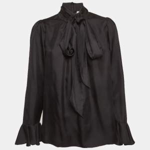 Pre Owned Zimmermann Black Silk Tie Neck Blouse L