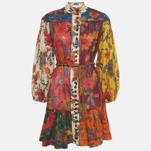 Pre Owned Zimmermann Multicolour Floral Print Cotton Tiered Mini Dress M