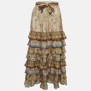 Pre Owned Zimmermann Multicolour Paisley Print Silk Freja Tiered Skirt M