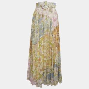 Pre Owned Zimmermann Multicolor Floral Print Cotton Blend Belted Maxi Skirt M