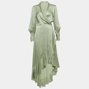 Pre Owned Zimmermann Pastel Green Silk Wrap Mini Dress M
