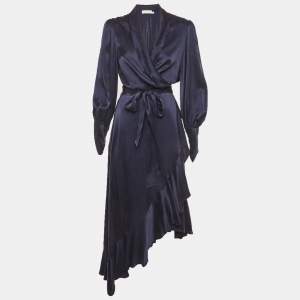 Pre Owned Zimmermann Navy Blue Silk Wrap Mini Dress M