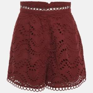 Pre Owned Zimmermann Burgundy Broderie Anglaise Shorts M