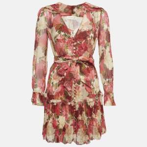 مملوكة مسبقًا Zimmermann Red Floral Print Silk Mini Dress S