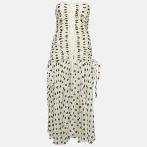 Pre Owned Zimmermann Off White/Black Linen Blend Flared Strapless Maxi Dress M
