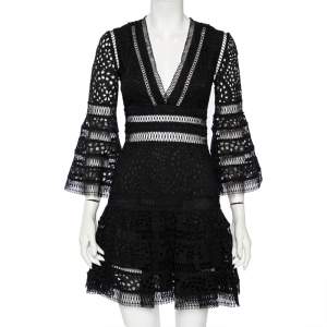 Pre Owned Zimmermann Black Eyelet Lace Laelia Diamond Mini Dress XS
