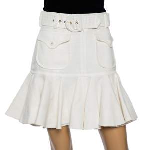 Pre Owned Zimmermann White Linen Ruffled Hem Detail Super Eight Mini Skirt S