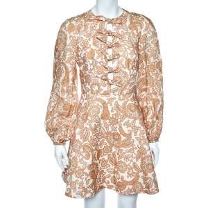 Zimmermann Multicolor Floral Printed Linen Peggy Knotted Mini Dress M