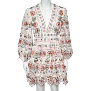 Pre Owned Zimmermann Multicolour Embroidered Cotton Pleated Plunge Dress S