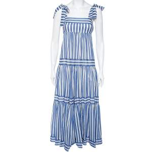 Zimmermann Blue Verity Striped Cotton Tiered Dress S