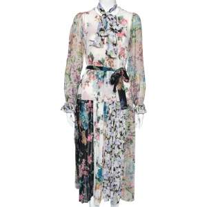 Pre Owned Zimmermann Multicolored Floral Printed Chiffon Pleated Midi Dress M