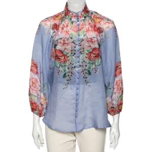 Pre Owned Zimmermann Blue Floral Printed Button Front Blouse M