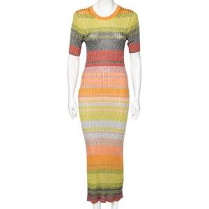 Pre Owned Zimmermann Multicolored Brightside Striped Rib Knit Midi Dress M