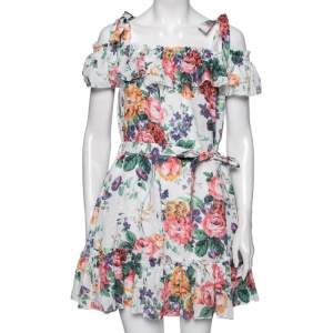 Pre Owned Zimmermann White Floral Print  Allia Tie Strap Linen Dress XL