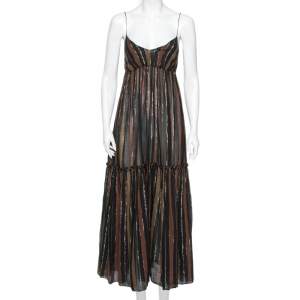 Zimmermann Multicolor Cotton and Metallic Striped Tiered Tasseled Maxi Dress S
