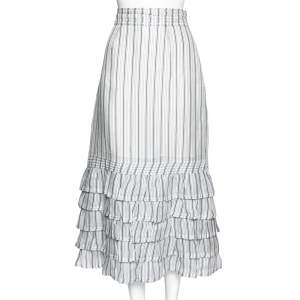 Pre Owned Zimmermann White Striped Linen & Silk Tiered Midi Skirt M