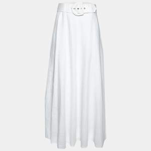 Pre Owned Zimmermann White Linen Belted Maxi Skirt M