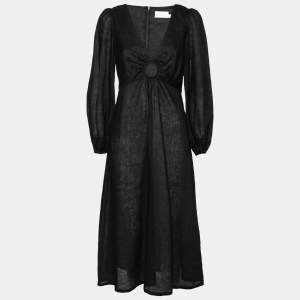 Pre Owned Zimmermann Black Linen Cut-Out Detail Wayfarer Midi Dress M