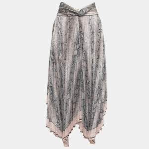 Pre Owned Zimmermann Grey Snake Print Chiffon Corsage Pleated Asymmetric Skirt M