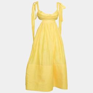 Pre Owned Zimmermann Yellow Linen And Silk Cutout Botanica Brallete Gown S