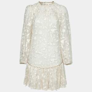 Pre Owned Zimmermann Cream Embroidered Cotton Long Sleeve Dress S