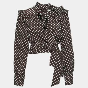 Pre Owned Zimmermann Brown Polka Dotted Crepe De Chine Wrap Top L